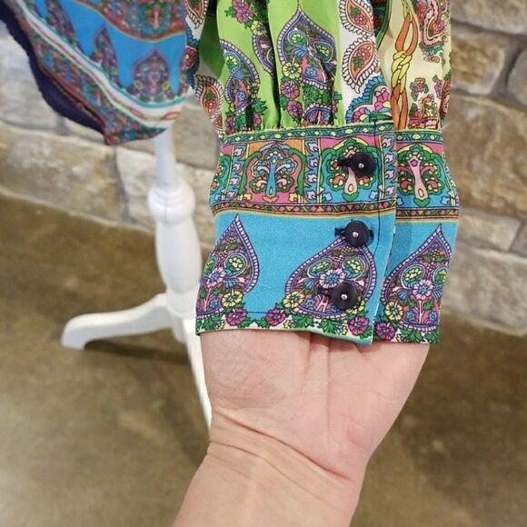 Liz Claiborne Vintage inspired  Vibes blouse green blue size MP - Picture 3 of 5